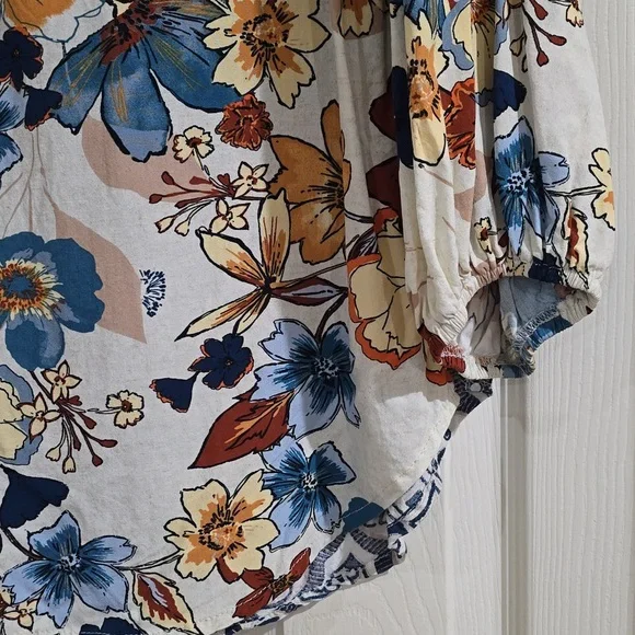 EUC-Floral Button-Up Blouse - Blue and Yellow - Picture 4 of 6